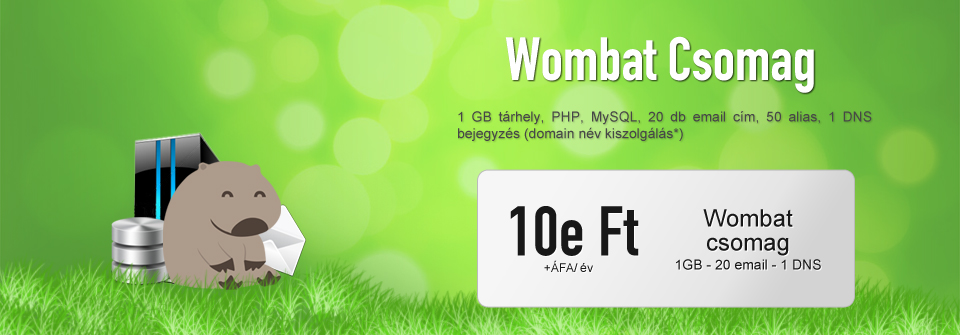 Hosting - Wombat Csomag - 10000Ft + ÁFA / év