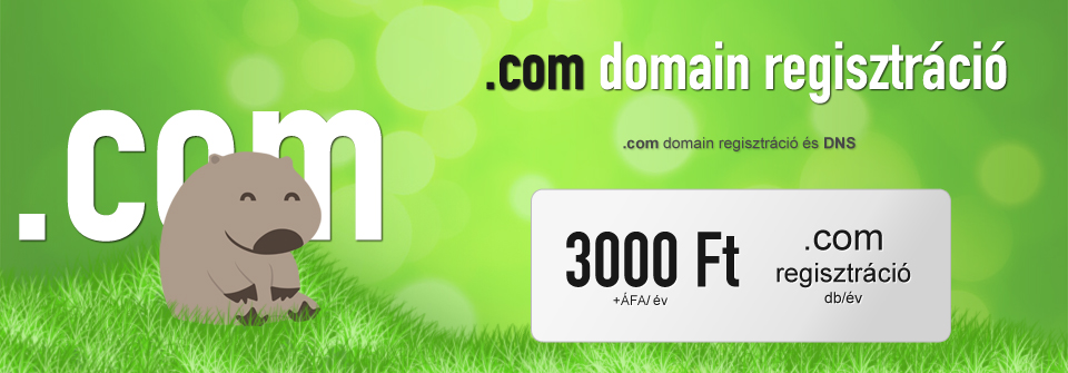 .com domain regisztráció - 3000Ft + ÁFA / év
